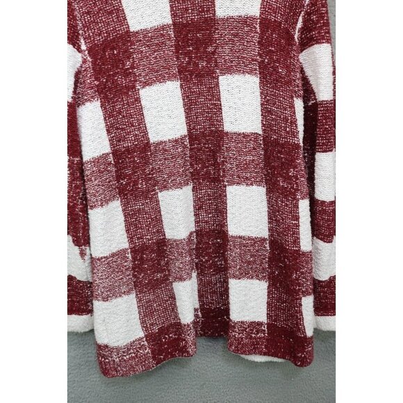 Foxcroft Burgundy White Open Front Cardigan-Size Medium-Picnic Plaid - Picture 8 of 9